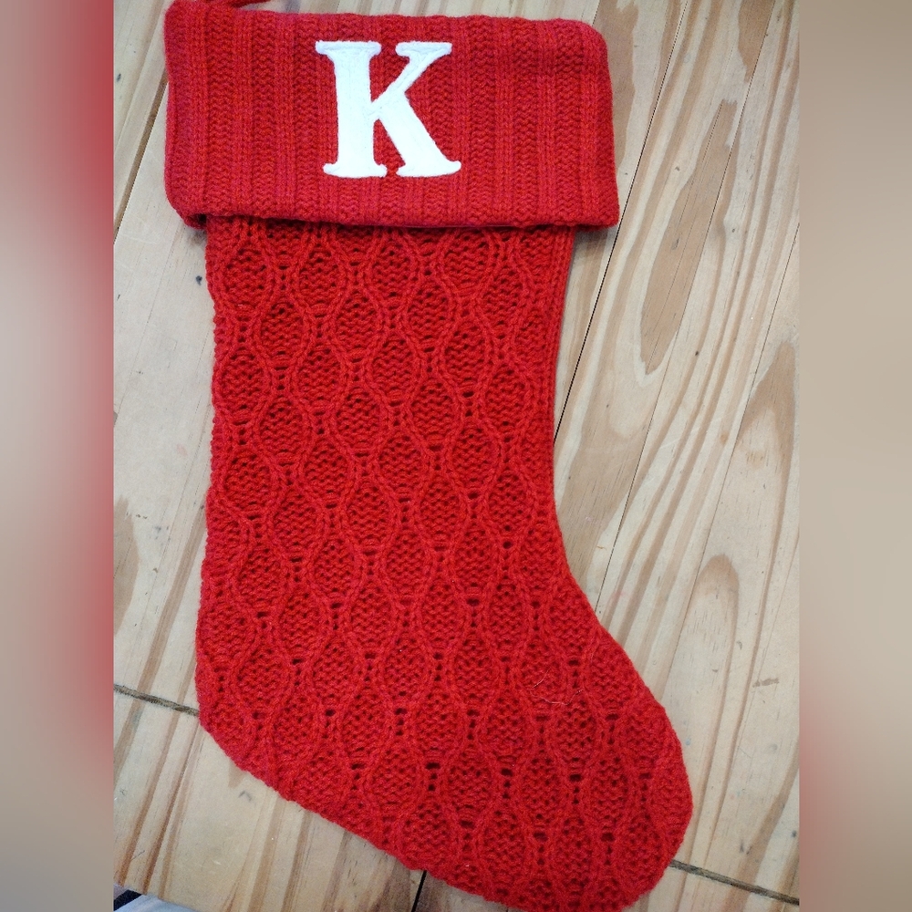 Monogramed K Red Knit Christmas Stocking